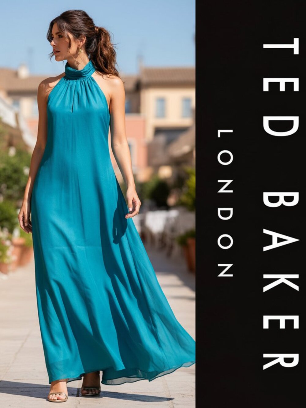Ted Baker Arikka Organza Maxi Dress Teal Large Romantic Occasion Dress